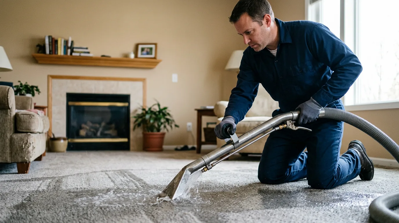 Water damage restoration technician working near Evans, LA